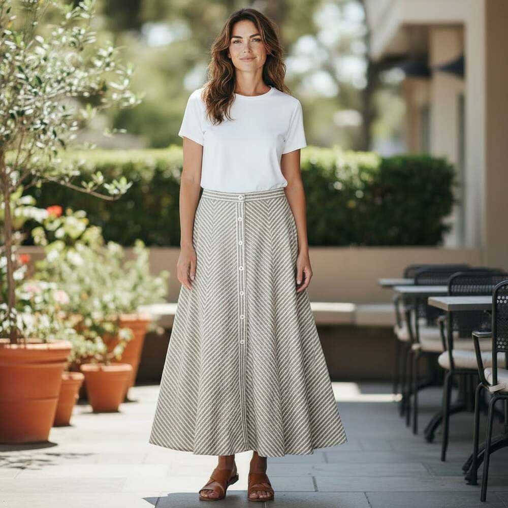 Max Studio London Striped Button-Front Midi Skirt Sz XS Cotton Blend MSRP $128